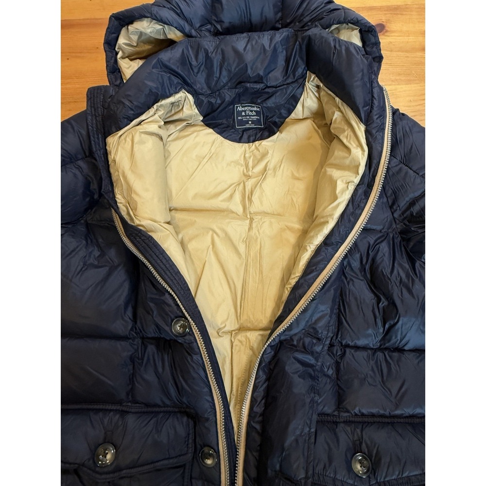 Y2K ERA Abercrombie & Fitch Womens Down Puffer Coat Jacket Hooded Navy Blue M - Picture 8 of 15